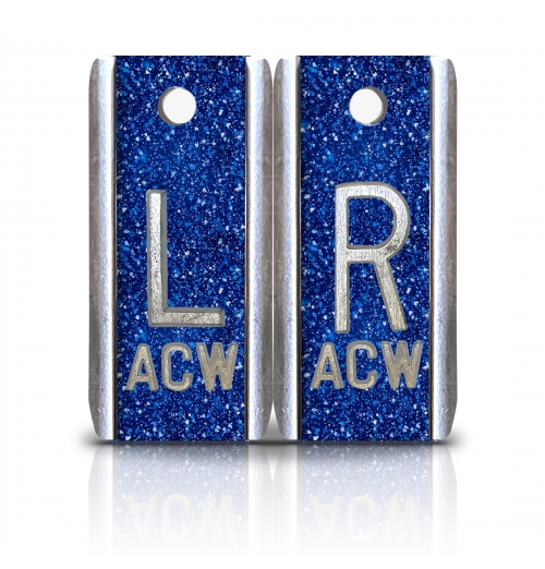 1 1/2" HEIGHT ALUMINUM ELITE STYLE LEAD X RAY MARKERS- BLUE GLITTER 